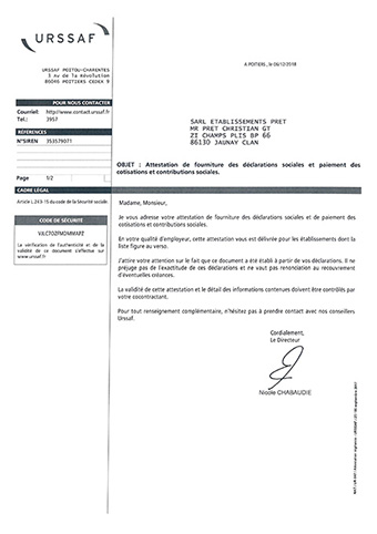 Attestation de fourniture des déclarations sociales et de paiement des cotisations et contributions sociales